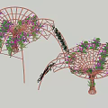 Wooden Pergola Adorned With Lush Green Vines And Purple Flowers