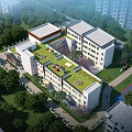 Vibrant Modern School Building with Large Windows Green Landscaping and Playground Area