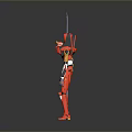 Red and White Robot Character Standing With Purple Sword And Weapon Accessory