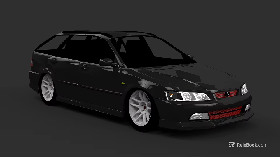 Black Sporty Sedan With White Alloy Wheels And Red Front Accent Design 3d model 