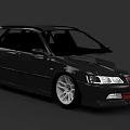 Black Sporty Sedan With White Alloy Wheels And Red Front Accent Design