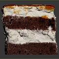 Delicious Layered Chocolate Cake With White Cream Filling And Red Caramel Topping