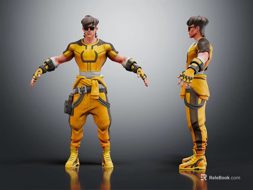 3D Character Model In Yellow Tactical Outfit With Front Side View And Armored Gear Details 3d model 