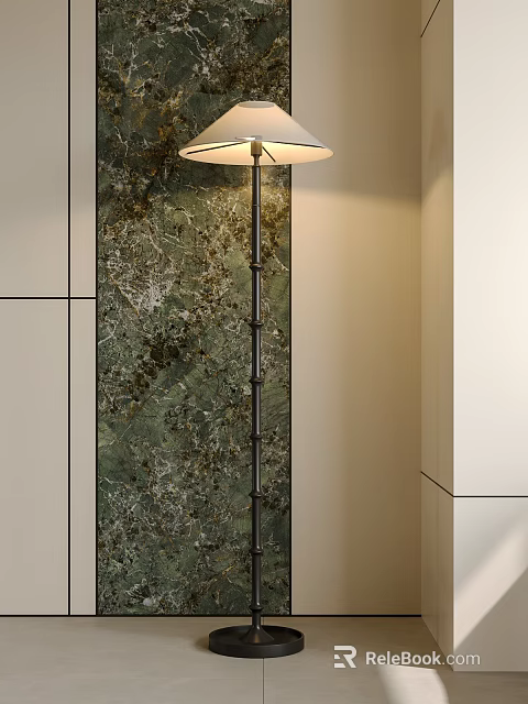 Modern Floor Lamp With Metal Pole Against Green Marble Wall In Interior 3d model 
