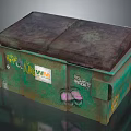 Green Trash Bin With Double Lids And Graffiti Covered Surface WUN Logo