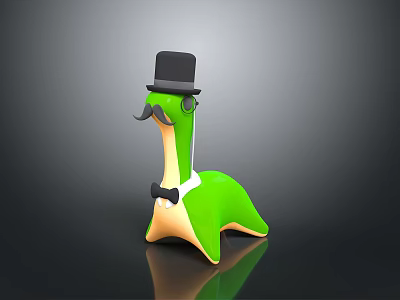 Green Anthropomorphic Character with Top Hat Mustache Bow Tie and Slender Body 3d model