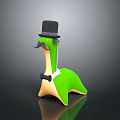 Green Anthropomorphic Character with Top Hat Mustache Bow Tie and Slender Body