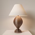Modern Table Lamp With White Fabric Shade And Brown Ribbed Ceramic Base 3d model