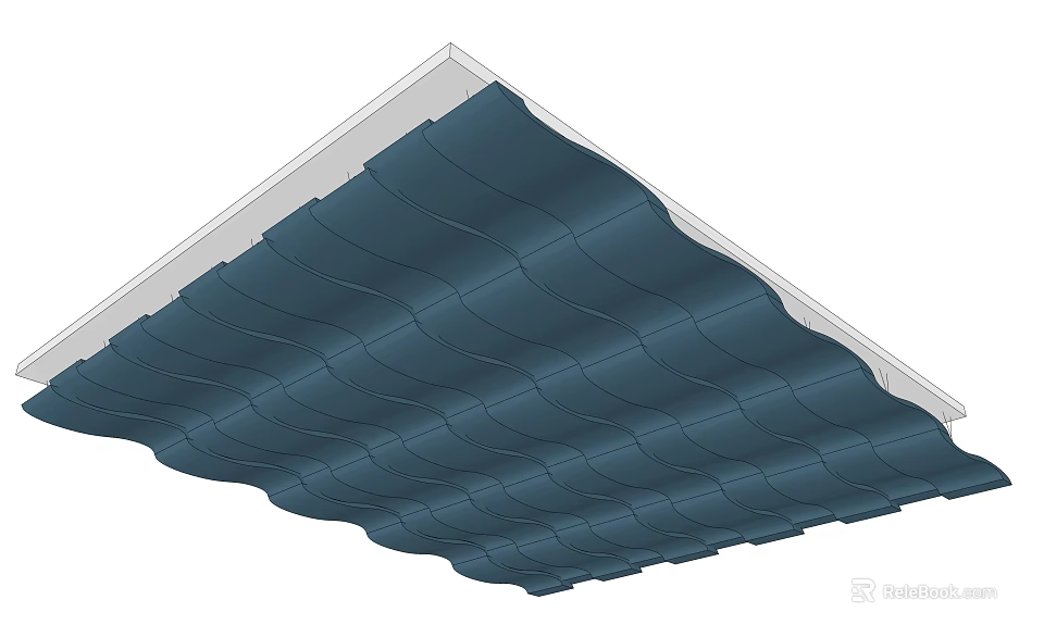 Wavy Blue Ceiling Design With White Border And Textured Panels 3d model 