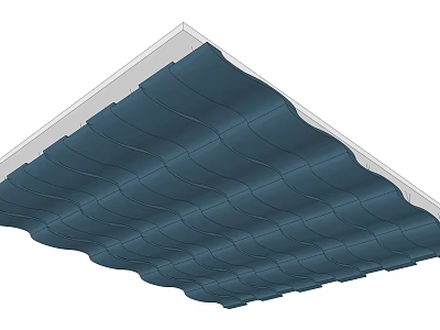 Wavy Blue Ceiling Design With White Border And Textured Panels 3d model