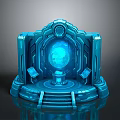 Futuristic Blue Pedestal Structure With Glowing Sphere And Console Panels