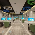 Modern Internet Cafe Interior With Multiple Computer Monitors Comfortable Seats And Stylish Lighting 3d model