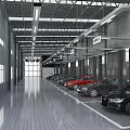 4S Car Dealership Exterior Design With Gray Brick Wall Glass Facade And Chinese Signboard