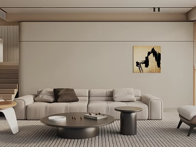 Modern Minimalist Living Room Interior With Beige Sofa Coffee Table And Decorative Artwork 3d model