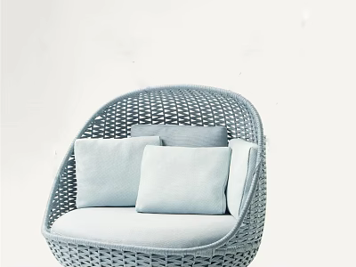 Outdoor Sofa Woven Rattan Light Blue with Soft Cushions Modern Design 3d model