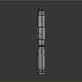 Silver Cylindrical Weapon With Red Stripes And Mechanical Structure On Dark Background