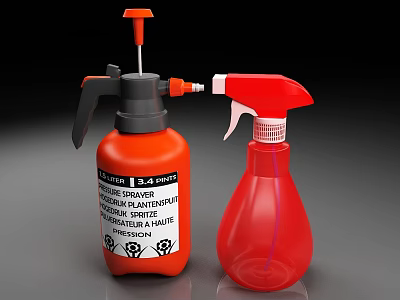 Orange Black And Red Trigger Sprayer Bottles For Plant Care Applications 3d model
