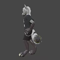 Game Character Anthropomorphic White Wolf With Red Eyes Black T-shirt White Wolf Print And Shorts