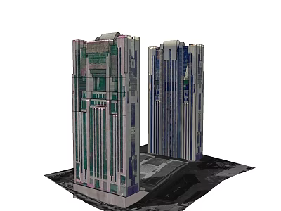 Modern Two Tall Office Buildings With Glass Facade And Architectural Design 3d model