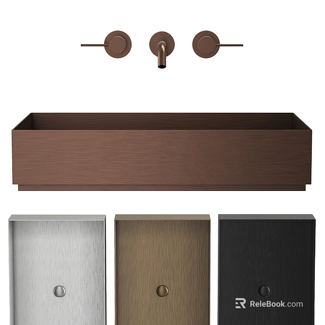 Modern Brushed Metal Washbasin With Faucet Handles And Multiple Color Options 3d model 