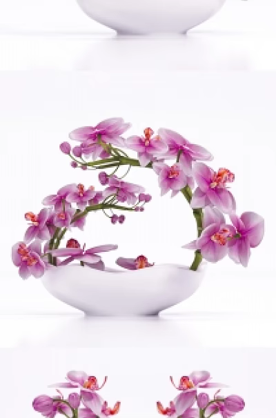 Beautiful Purple Orchid Flowers In White Ceramic Vase With Curved Branches Design 3d model