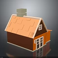 Small House With Orange Tiled Roof Chimney And Red Walls Windows