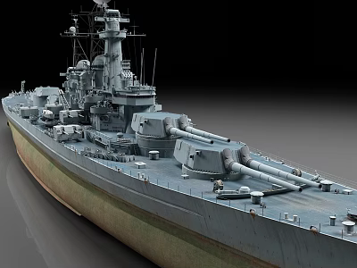 Vintage Battleship Featuring Large Main Guns And Deck Equipment On Gray Hull 3d model