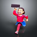 Smiling Game Movie Character Running In Red Sweater Blue Skirt Holding Black Box With Sparkles