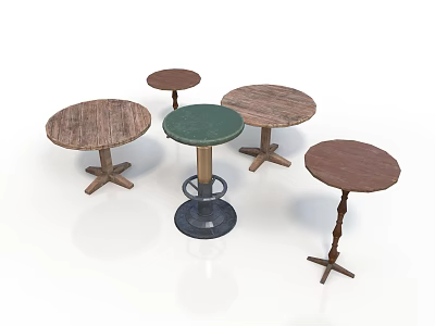 Assorted Round Wooden Side Tables With Different Base Designs And Colors 3d model