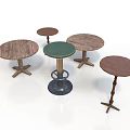 Assorted Round Wooden Side Tables With Different Base Designs And Colors