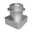 Precision Metal Rotary Component With Square Base And Circular Flange Holes 3d model
