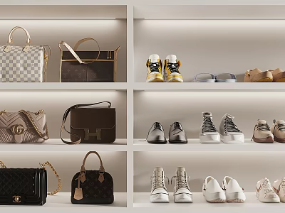 Elegant Luxury Bag Collection Display On Shelves With Various Styles And Designs 3d model