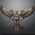 Mythical Female Character With Large Pink White Wings And Golden Headdress