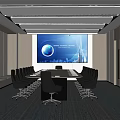 Modern Conference Room Interior Design With Large Screen Long Table And Black Chairs