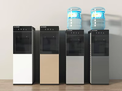 Modern Household Water Dispensers In Various Colors With Top Water Bottles 3d model