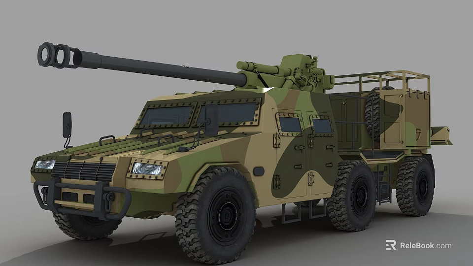 Camouflage Painted Military Tank Featuring Large Caliber Cannon Wheeled Armored Body And Roof Mounted Equipment 3d model 