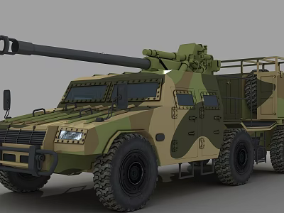 Camouflage Painted Military Tank Featuring Large Caliber Cannon Wheeled Armored Body And Roof Mounted Equipment 3d model