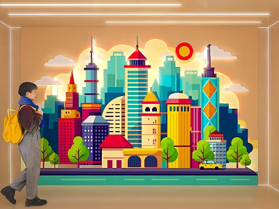 Colorful Cityscape Mural As Photo Spot 3d model