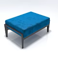 Modern Blue Upholstered Footstool With Black Wooden Legs Design