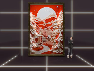 Photo Spot With Giant Red And White Winter Scene Art 3d model