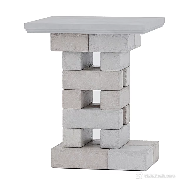 Modern Stacked Brick Column With Geometric Design And Gray Concrete Blocks 3d model 