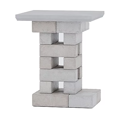 Modern Stacked Brick Column With Geometric Design And Gray Concrete Blocks 3d model