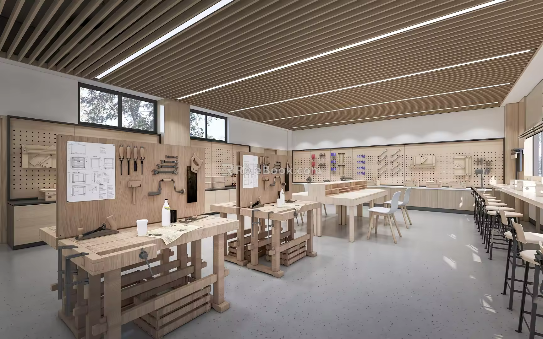 Woodworking Classroom Manual Classroom Woodworking Table Manual Table Labor Classroom 3d model