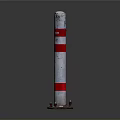 Red and White Striped Traffic Bollard With Worn Surface Base at Bottom Gray Background 3d model