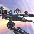 Futuristic Space Fleet With Mechanical Structures And Blue Lights In Cosmic Background