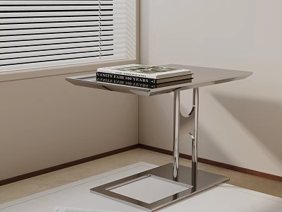 Modern Metal Side Table with Square Base and Books on Top in Bright Room 3d model