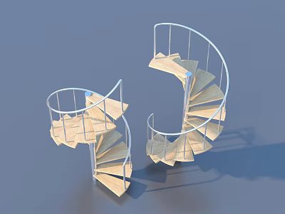 Modern Interior Design Spiral Staircase With Light Wooden Steps And Metal Railings 3d model