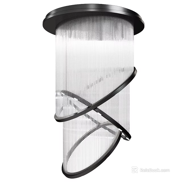 Modern Ceiling Light Design With Black Metal Spiral Frame And Transparent Thread 3d model