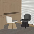 White And Black Stools In Modern Interior Room Near Wooden Desk And Blinds