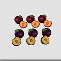Fresh Deep Purple Plums Whole And Sliced With Green Leaves On Pink Background